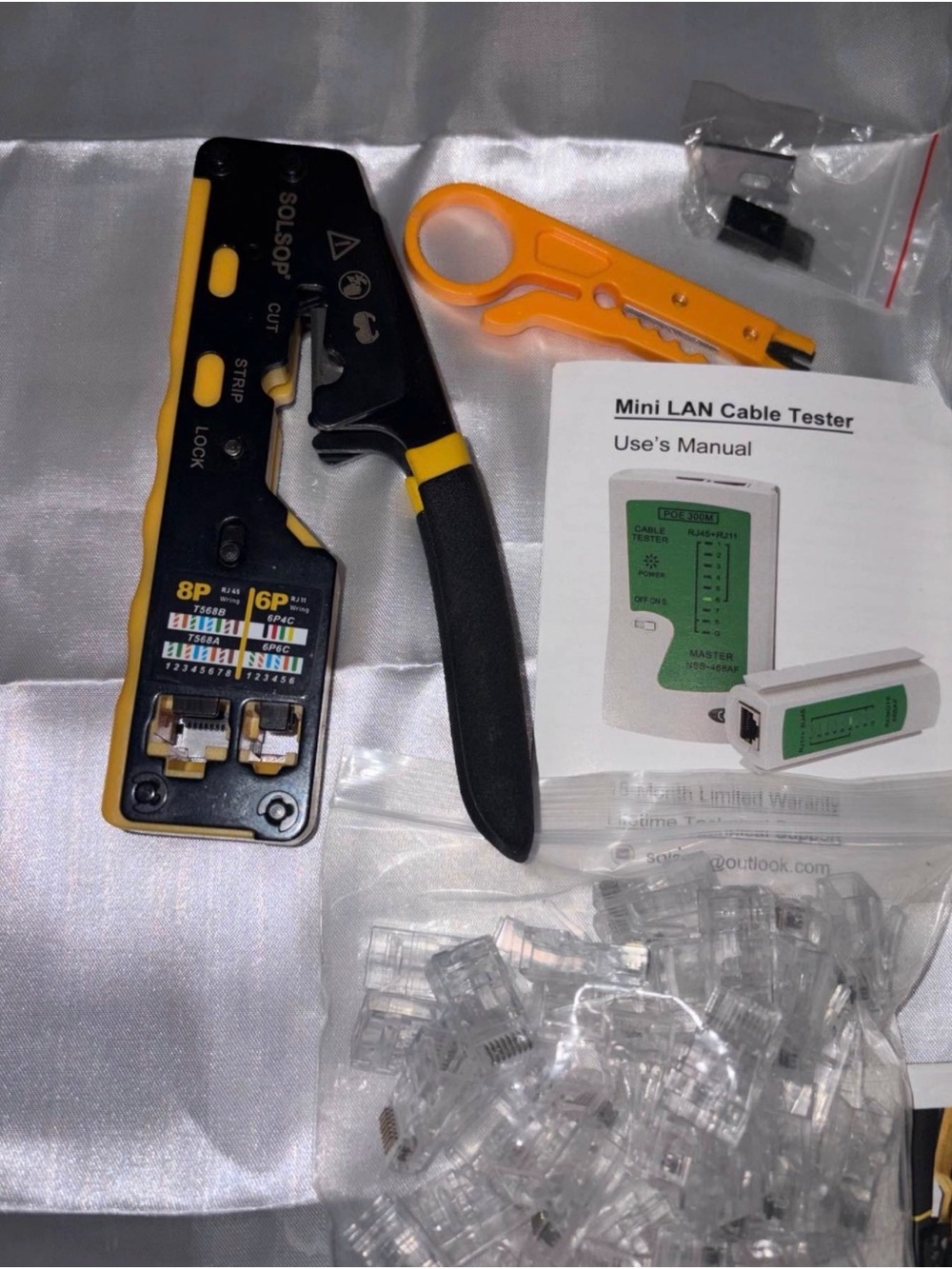 Network Crimping Tool Kit with RJ45 Connectors - Yellow/Black